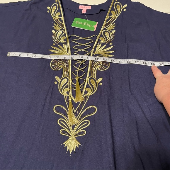 Lilly Pulitzer Womens‎ Small Blue Chai Caftan Dress True Gold Trim Coastal NEW - Picture 8 of 16